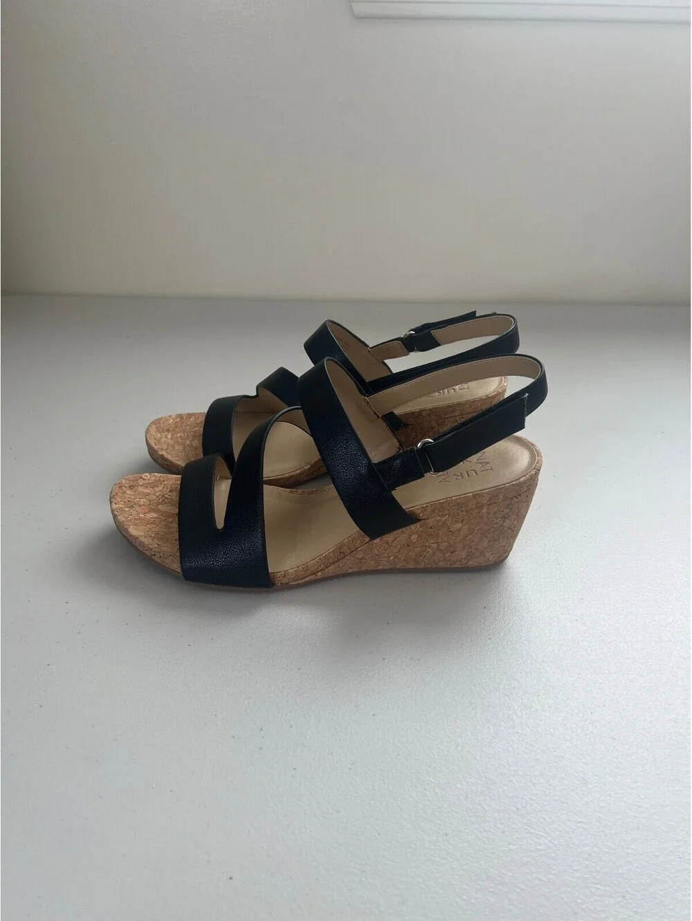 Naturalizer Adria Wedge Sandals - Black Faux Leather, Size, 11